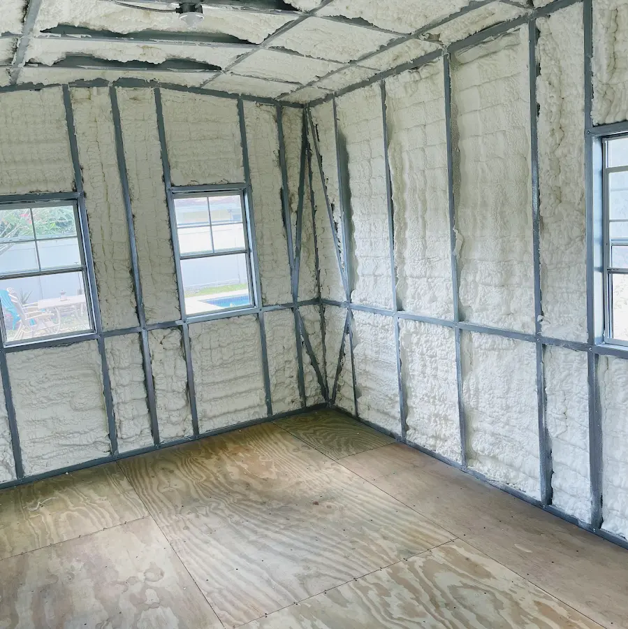 Closed-cell spray foam insulation applied to wall cavities in a residential project in Mount Olive